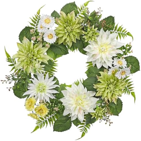 Briful 24 Inch Artificial Dahlia Wreath for Front Door