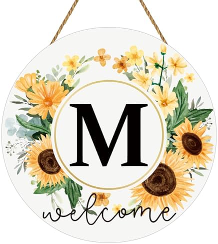 Sunflower Monogram Letter M Wreath for Front Door