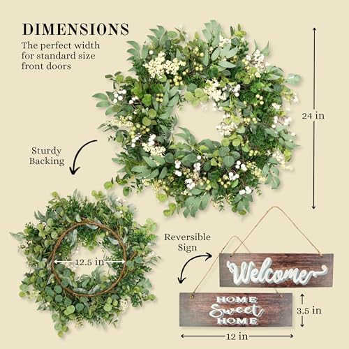 Artificial Eucalyptus Wreath with Berries 24 Inches