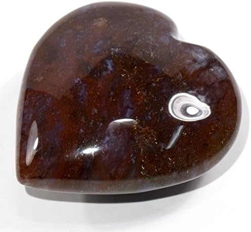 64mm Moss Agate Puffy Heart with Acrylic Stand