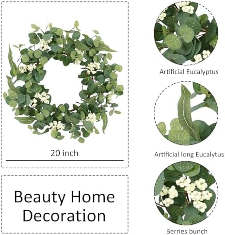 18 Inch Farmhouse Eucalyptus Wreath for Front Door