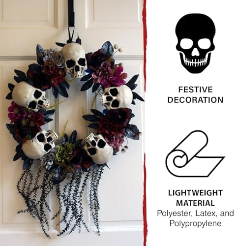 Haunted Hill Farm 24-Inch Halloween Wreath with Skulls and Vines