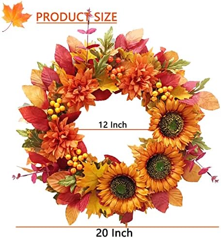 20 Inch Sunflower Wreath Fall Door Decor