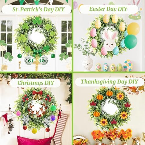 Artificial Green Boxwood Wreath with Buffalo Plaid Bow and LED Lights