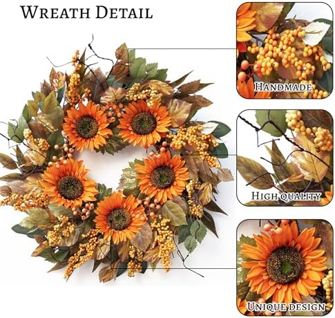 Autumn Door Wreath with Sunflowers and Leaves