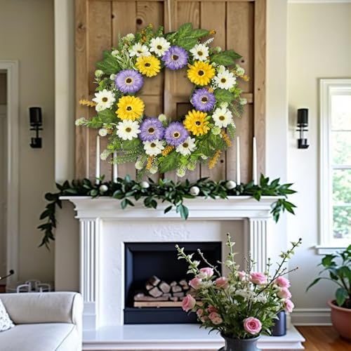 Cityes Artificial Chrysanthemum Wreath 22 Inch Spring Door Decor