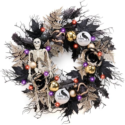 DecorbyHannah Collapsible Halloween Door Wreath with LED Light
