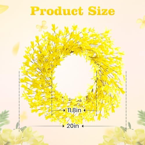 20 Inch Artificial Forsythia Flower Wreath Yellow Decor