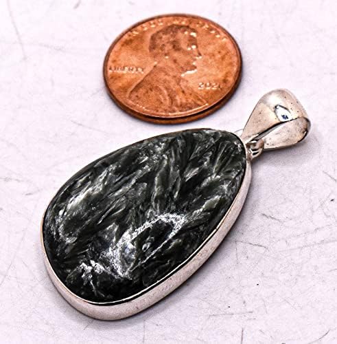 35mm Green Clinochlore Seraphinite Pendant in Sterling Silver