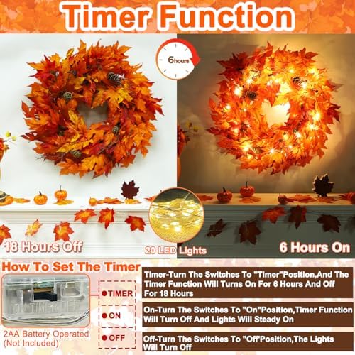 24 Inch Lighted Fall Wreath for Front Door