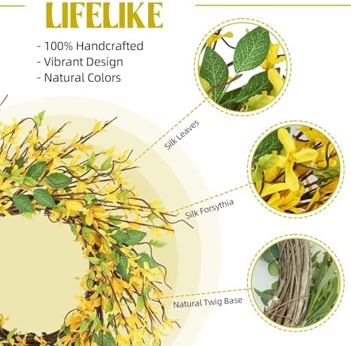 Hometrance 20 Inch Spring Wreath with Yellow Forsythia