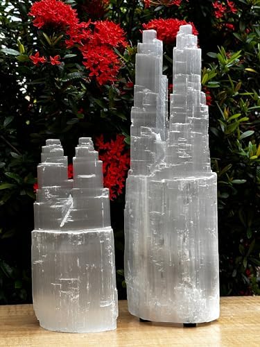 Gaf Treasures Selenite Twin Skyscraper Lamp