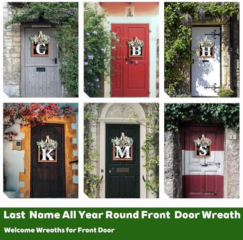 Custom Last Name Door Wreath 14 Inch Farmhouse Style