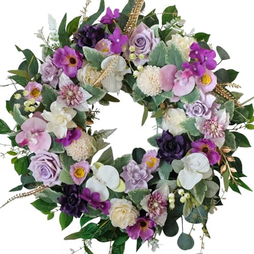 22 Inch Artificial Flower Wreath with Roses Orchid Gardenia Dahlia
