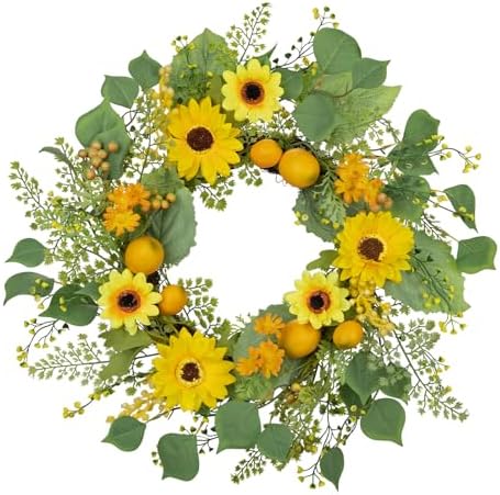 Lemon Sunflower Front Door Wreath 20 Inch Spring Decor