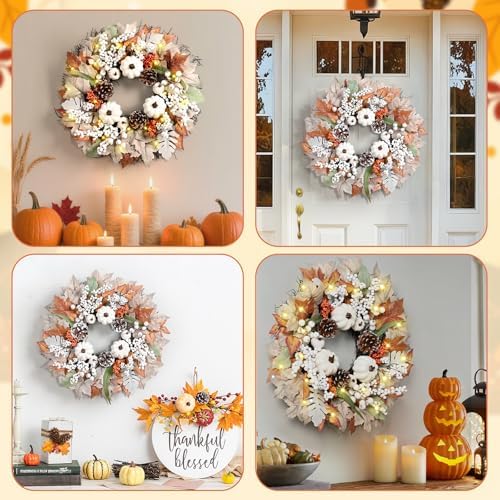 Yastouay 20 Inch Fall Wreath with Lights