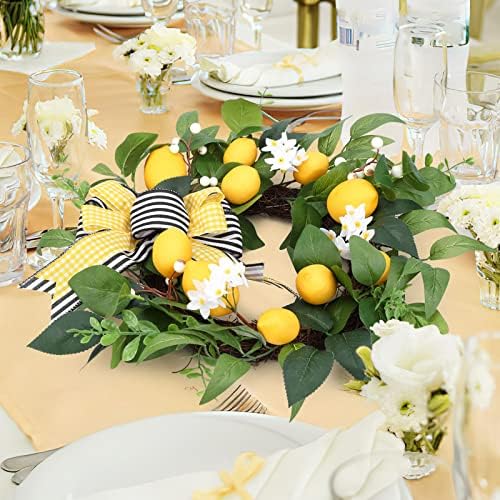 20 Inch Spring Summer Lemon Wreath with Daisy Bow and Eucalyptus