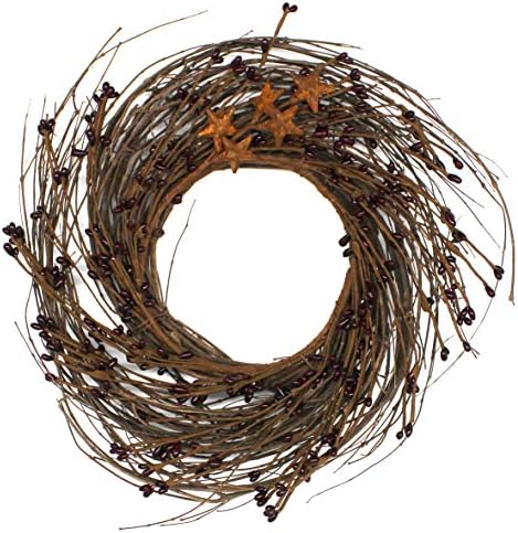 Primitives Rustic Wreath with Barn Stars 12 Inch Burgundy