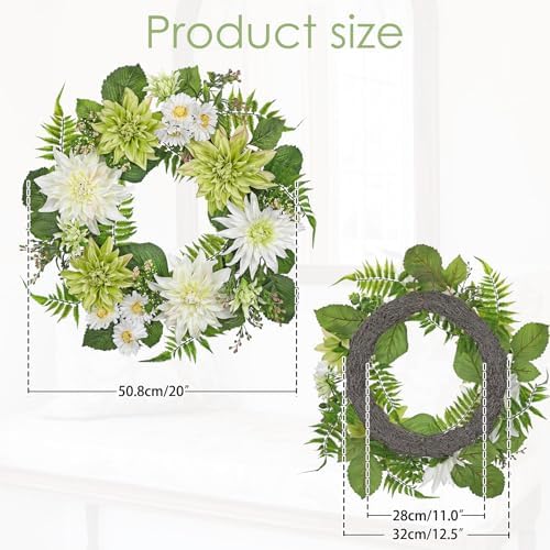 Briful 20 Inch Artificial Dahlia Wreath for Front Door