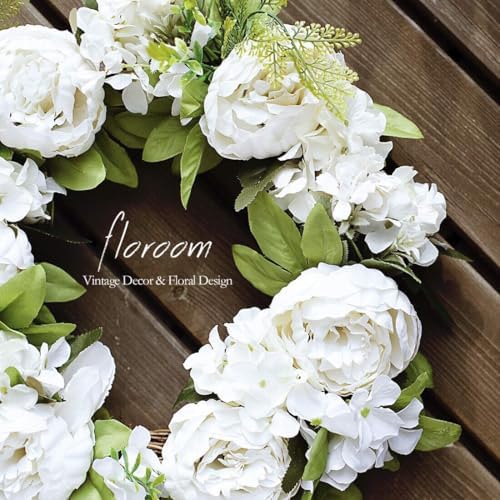 Floroom Artificial White Peony Wreath 15-16