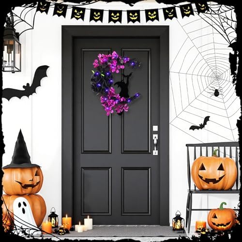 Black Cat Halloween Wreath Front Door Decor