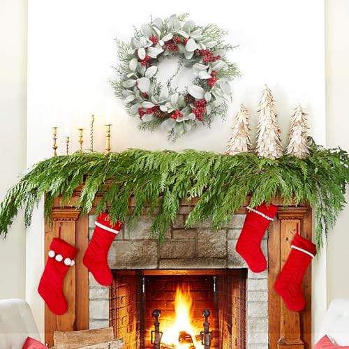 Kmise 19 Inch Artificial Christmas Wreath with Red Berries and Pinecones