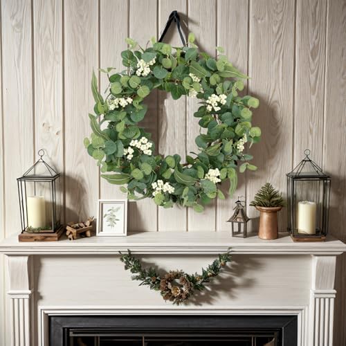 18 Inch Farmhouse Eucalyptus Wreath for Front Door