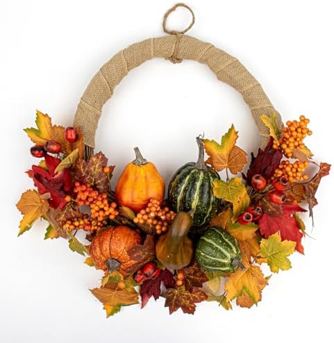 LLZLL 20 Inch Autumn Wreath with Pumpkins Berries Leaves