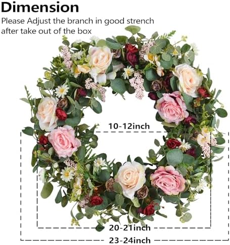 WANNA-CUL 24 Inch Spring Rose Wreath for Front Door