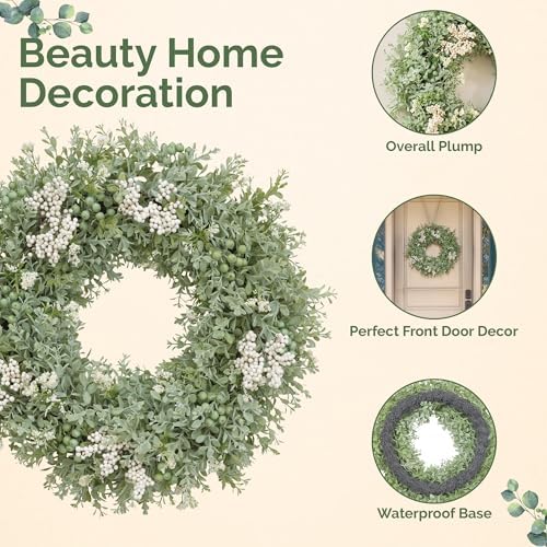 Realistic Artificial Eucalyptus Wreath for Front Door