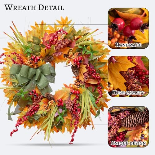 24 Inch Artificial Fall Wreath for Front Door