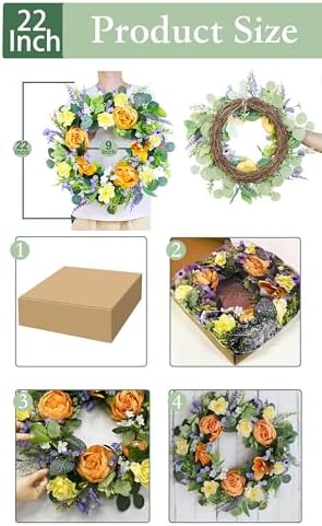 22 Inch Peony Spring Wreath for Front Door