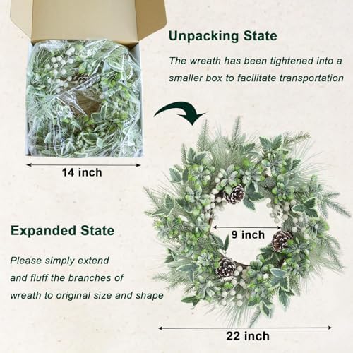 Winter Christmas Wreath for Front Door 20 Inches