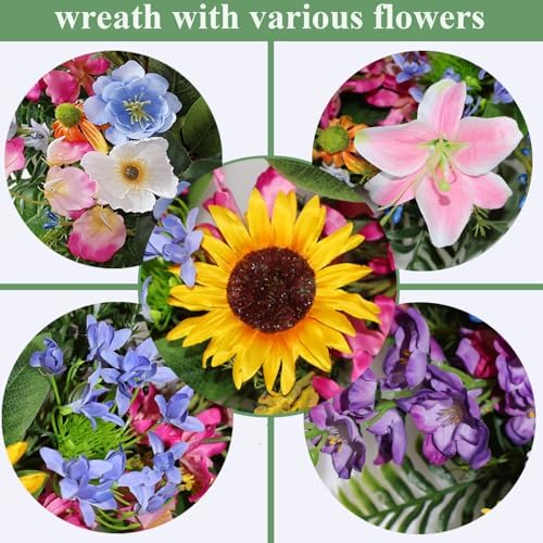 Elegant 24-26 Inch Floral Wreath with Sunflowers and Lily