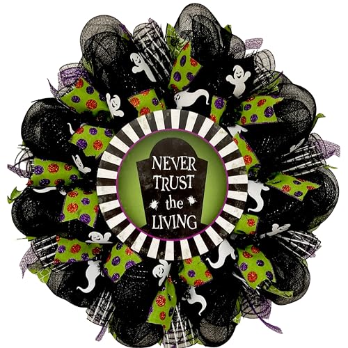 Never Trust The Living Halloween Deco Mesh Wreath