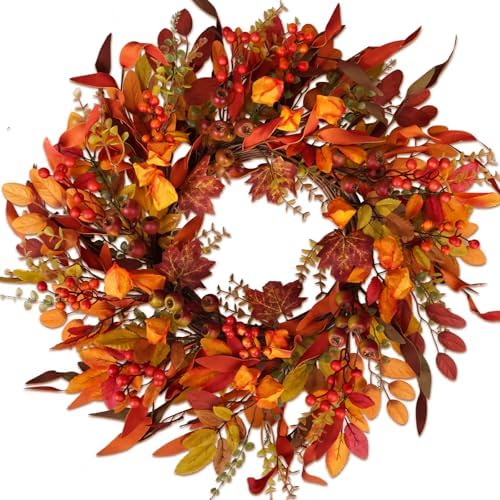 24 Inch Artificial Berry Wreath for Fall Holiday Decor