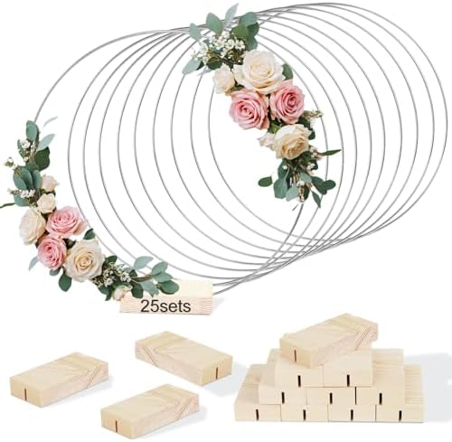 25PCS 12 Inch Silver Metal Wreath Centerpieces with Stand