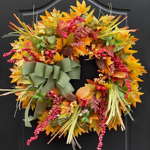 24 Inch Artificial Fall Wreath for Front Door
