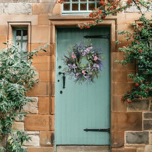 24 Inch Purple Front Door Wreath with Eucalyptus and Lavender