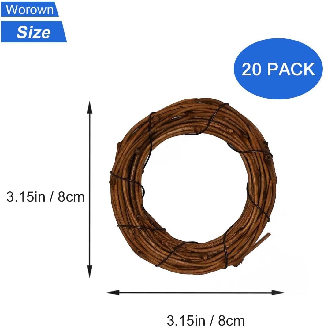 Worown 20 Pcs 3 Inch Natural Grapevine Wreaths Set 1
