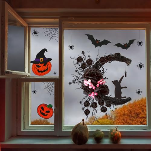 Spooky Halloween Wreath with Black Cat and Lights