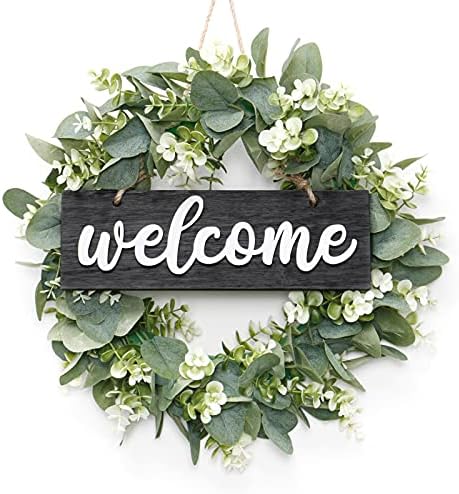Dremisland 16 Inch Eucalyptus Wreath with Welcome Sign