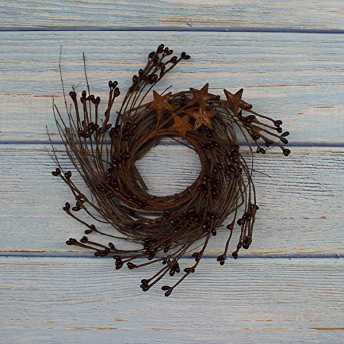 Rustic Pip Berries and Twig Wreath with Barn Stars 7 Inch Burgundy