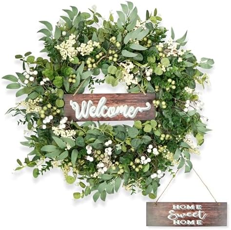 Artificial Eucalyptus Wreath with Berries 24 Inches