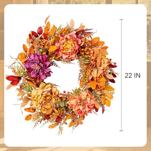 VioletEverGarden 22 Inch Autumn Wreath with 5 Colors