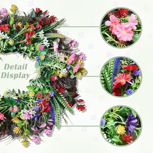 Artificial Spring Wreath with Lavender and Daisy 18 Inches