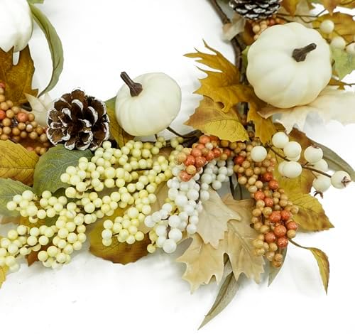 22 Artificial Fall Wreath with Pumpkin and Maple Leaves