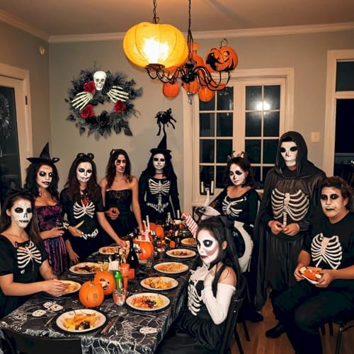Gothic Halloween Skull Wreath with Hands and Roses