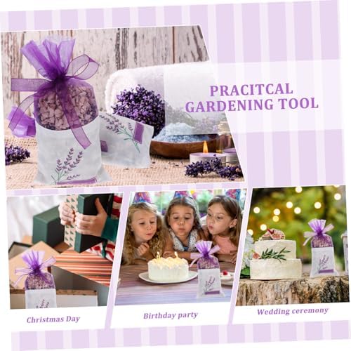 25 Pack Lavender Sachet Bags with Ribbons - Dark Purple Organza