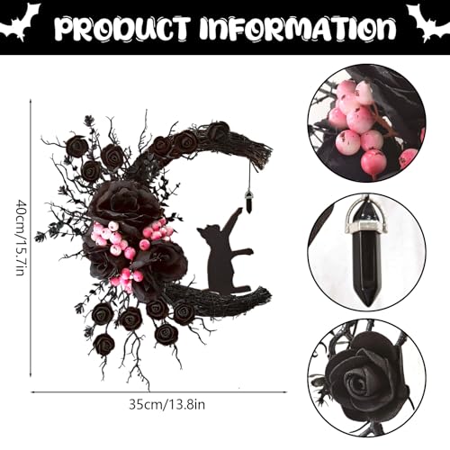 Spooky Halloween Wreath with Black Cat and Lights